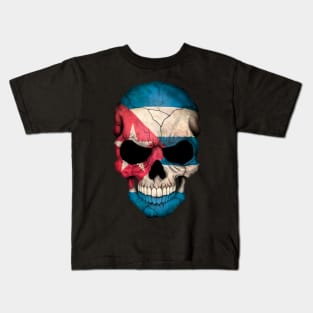 Cuban Flag Skull Floral Skeleton Kids T-Shirt